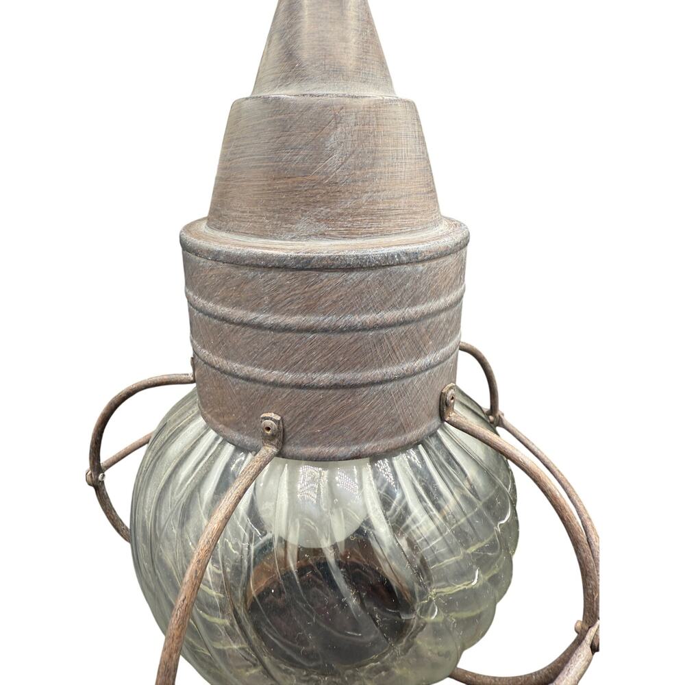 Vintage Thomas Industries Hanging Lantern Light Fixture Glass & Metal USA - Picture 3 of 6